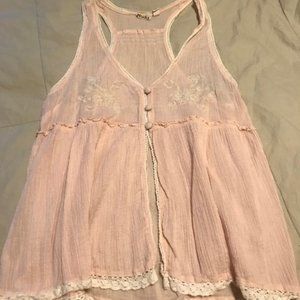 Sheer 100% cotton pale blush pink Mudd large top